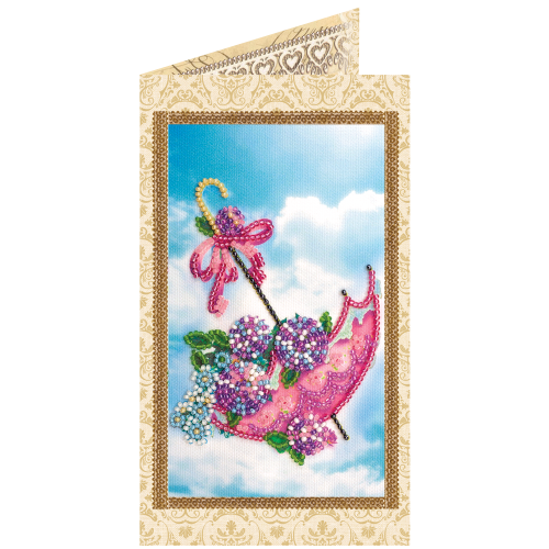 Postcard Bead embroidery kit Flowers are in the umbrella, AO-121 by Abris Art - buy online! ✿ Fast delivery ✿ Factory price ✿ Wholesale and retail ✿ Purchase Postcards for bead embroidery