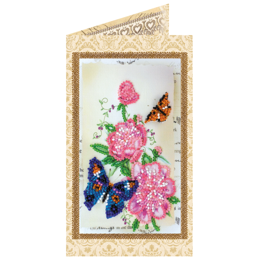 Postcard Bead embroidery kit Flowers and butterfly, AO-130 by Abris Art - buy online! ✿ Fast delivery ✿ Factory price ✿ Wholesale and retail ✿ Purchase Postcards for bead embroidery