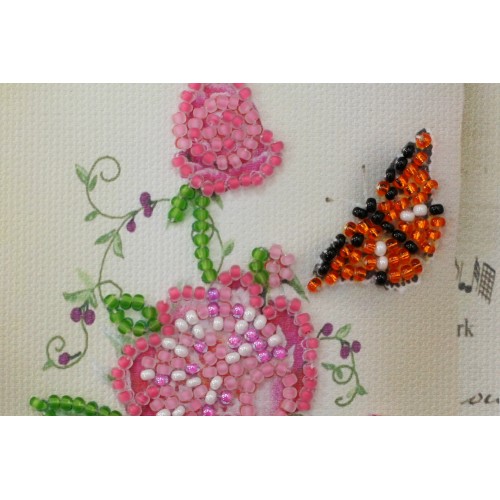 Postcard Bead embroidery kit Flowers and butterfly, AO-130 by Abris Art - buy online! ✿ Fast delivery ✿ Factory price ✿ Wholesale and retail ✿ Purchase Postcards for bead embroidery