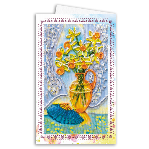 Postcard-envelope for microbead embroidery Still Life with a Fan, AOM-001 by Abris Art - buy online! ✿ Fast delivery ✿ Factory price ✿ Wholesale and retail ✿ Purchase Kit for embroidery postcard-envelope with microbeads on canvas