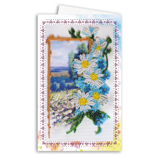Postcard-envelope for microbead embroidery Chamomile field