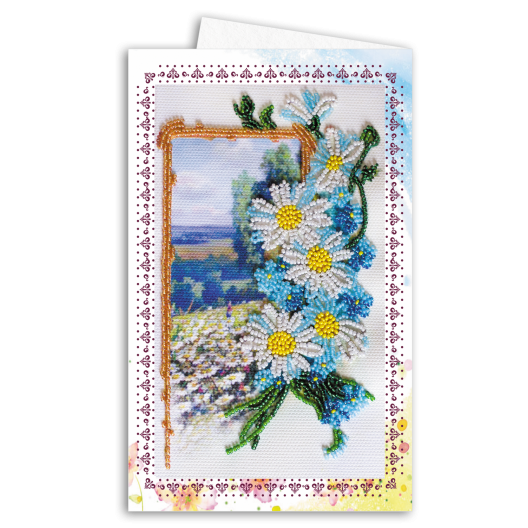 Postcard-envelope for microbead embroidery Chamomile field, AOM-002 by Abris Art - buy online! ✿ Fast delivery ✿ Factory price ✿ Wholesale and retail ✿ Purchase Kit for embroidery postcard-envelope with microbeads on canvas