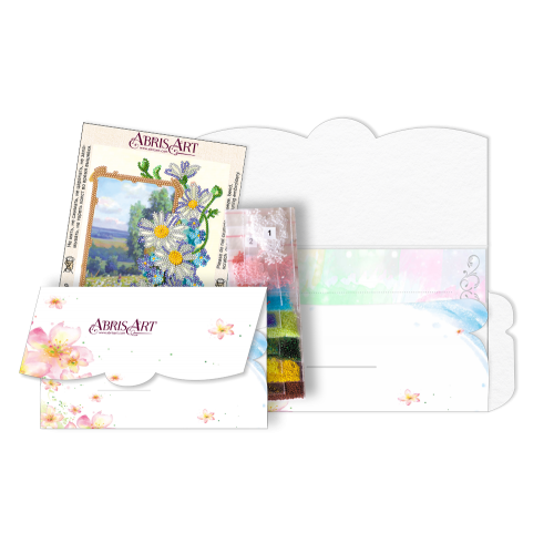 Postcard-envelope for microbead embroidery Chamomile field, AOM-002 by Abris Art - buy online! ✿ Fast delivery ✿ Factory price ✿ Wholesale and retail ✿ Purchase Kit for embroidery postcard-envelope with microbeads on canvas