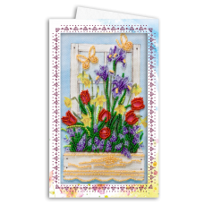 Postcard-envelope for microbead embroidery Early spring