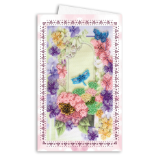 Postcard-envelope for microbead embroidery Dragonfly and Butterfly