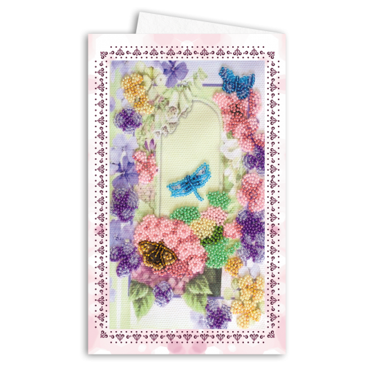 Postcard-envelope for microbead embroidery Dragonfly and Butterfly, AOM-004 by Abris Art - buy online! ✿ Fast delivery ✿ Factory price ✿ Wholesale and retail ✿ Purchase Kit for embroidery postcard-envelope with microbeads on canvas
