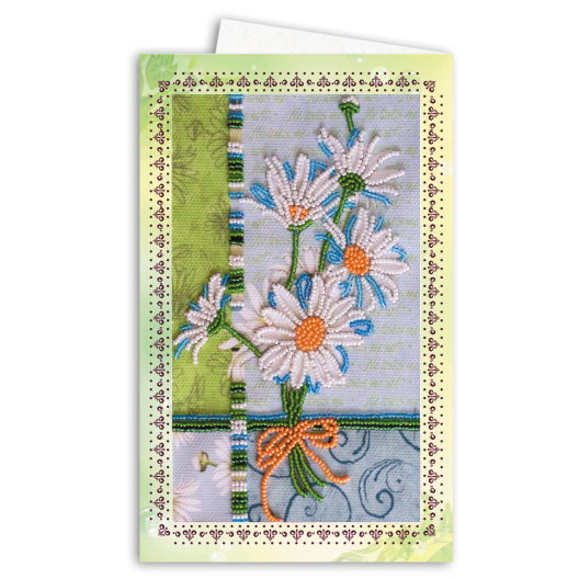 Postcard-envelope for microbead embroidery Chamomile, AOM-005 by Abris Art - buy online! ✿ Fast delivery ✿ Factory price ✿ Wholesale and retail ✿ Purchase Kit for embroidery postcard-envelope with microbeads on canvas