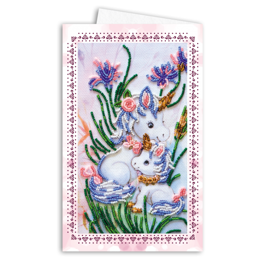 Postcard-envelope for microbead embroidery Unicorns, AOM-006 by Abris Art - buy online! ✿ Fast delivery ✿ Factory price ✿ Wholesale and retail ✿ Purchase Kit for embroidery postcard-envelope with microbeads on canvas