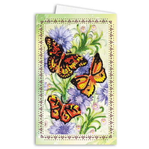 Postcard-envelope for microbead embroidery Three moths, AOM-008 by Abris Art - buy online! ✿ Fast delivery ✿ Factory price ✿ Wholesale and retail ✿ Purchase Kit for embroidery postcard-envelope with microbeads on canvas