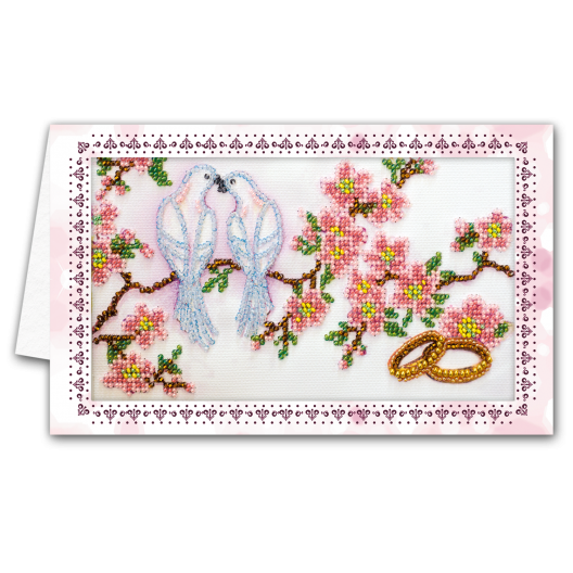 Postcard-envelope for microbead embroidery Wedding birds, AOM-012 by Abris Art - buy online! ✿ Fast delivery ✿ Factory price ✿ Wholesale and retail ✿ Purchase Kit for embroidery postcard-envelope with microbeads on canvas