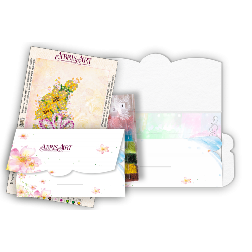 Postcard-envelope for microbead embroidery Wedding flowers, AOM-015 by Abris Art - buy online! ✿ Fast delivery ✿ Factory price ✿ Wholesale and retail ✿ Purchase Kit for embroidery postcard-envelope with microbeads on canvas