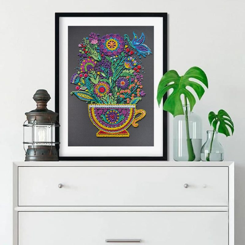 Bead Embroidery Kit on Art Canvas "Cup of happiness"