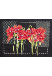 Cross Stitch Kit "Poppies (on black canvas)"