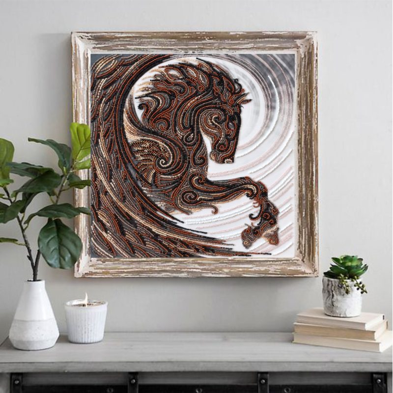 Bead Embroidery Kit on Art Canvas "Black Pegasus"
