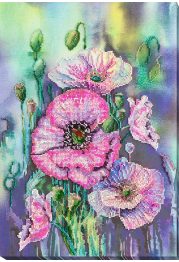 Bead Embroidery Kit on Art Canvas "Delicate poppies"