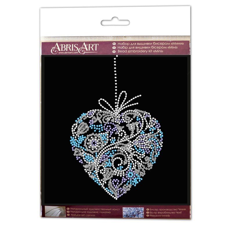 Mini Bead Embroidery Kit on Art Canvas "Lace heart"