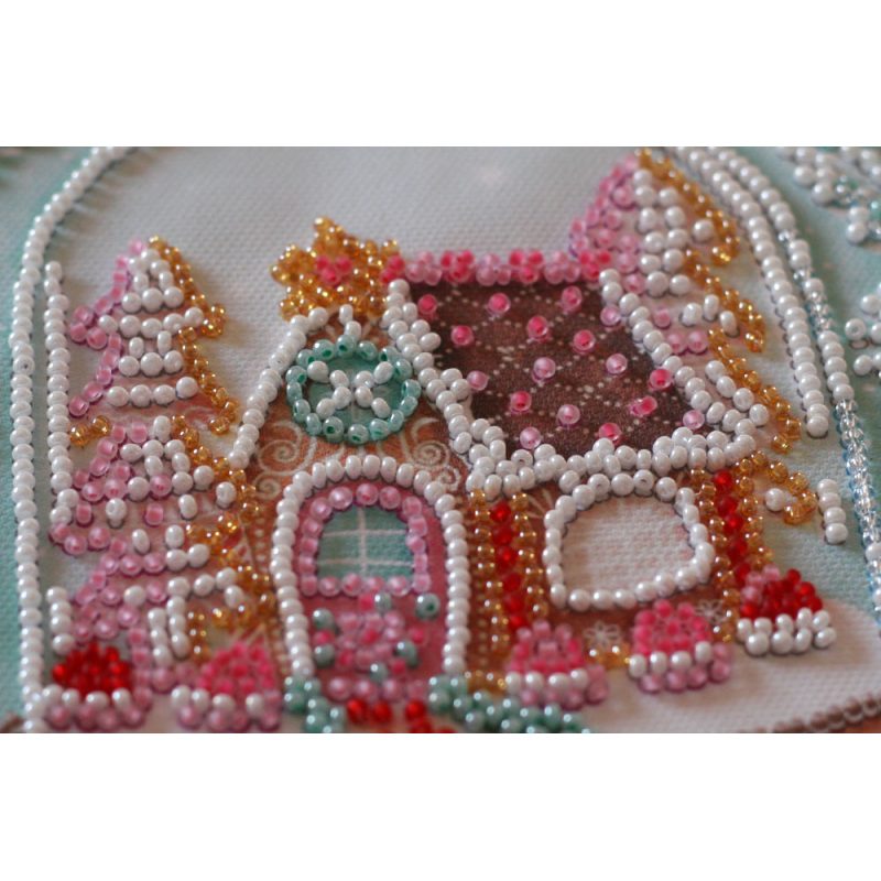 Mini Bead Embroidery Kit on Art Canvas "Cheerful house"