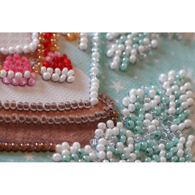 Mini Bead Embroidery Kit on Art Canvas "Cheerful house"