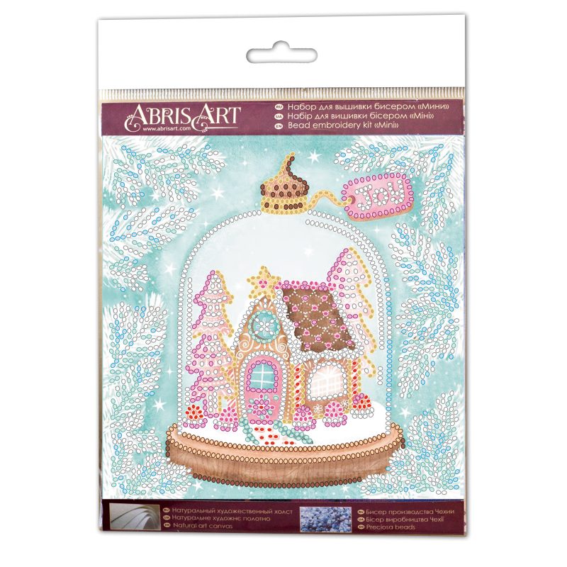 Mini Bead Embroidery Kit on Art Canvas "Cheerful house"