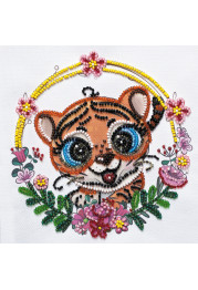 Mini Bead Embroidery Kit on Art Canvas "Cheerful tiger"