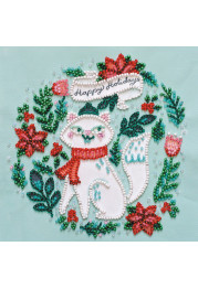 Mini Bead Embroidery Kit on Art Canvas "Kitty in a scarf"