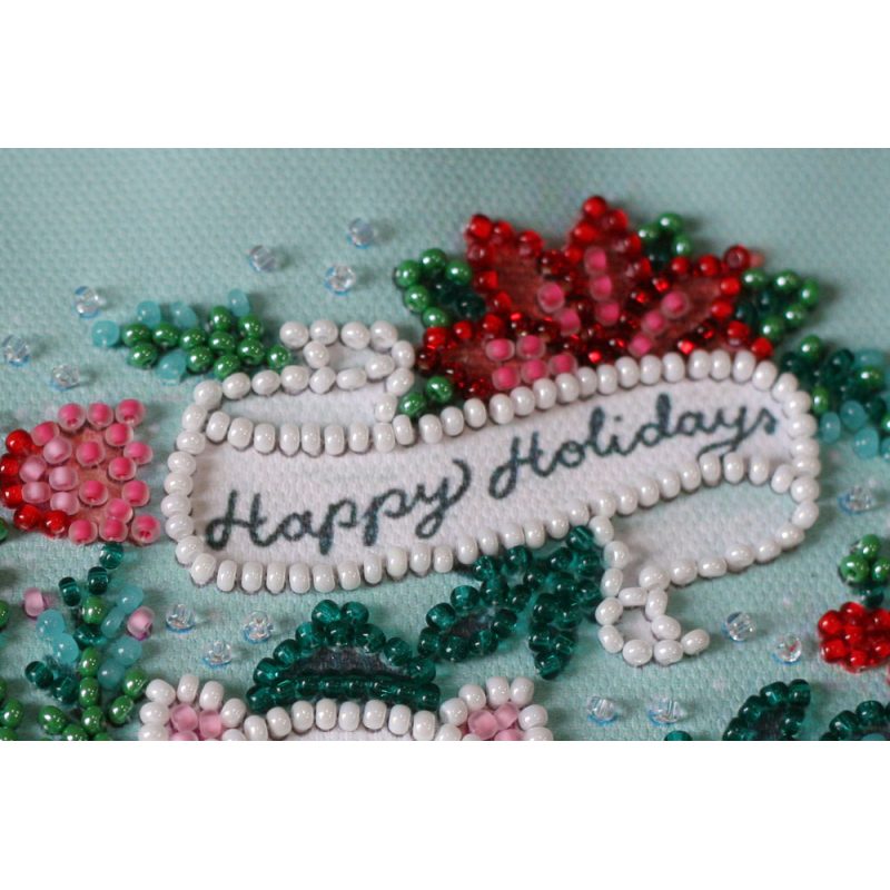 Mini Bead Embroidery Kit on Art Canvas "Kitty in a scarf"