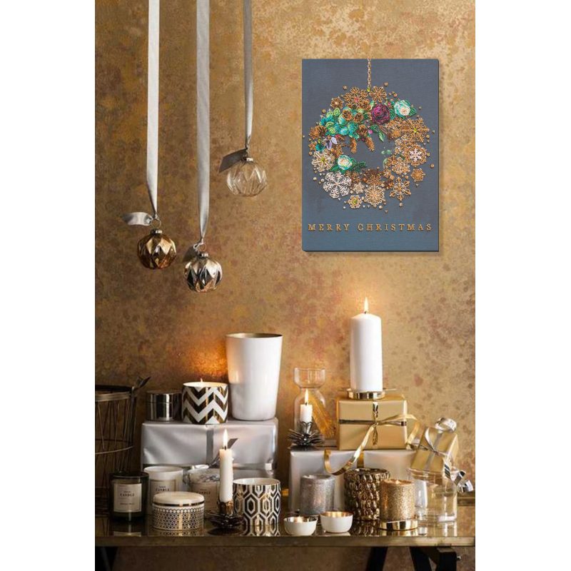 Bead Embroidery Kit on Art Canvas "New year wreath"