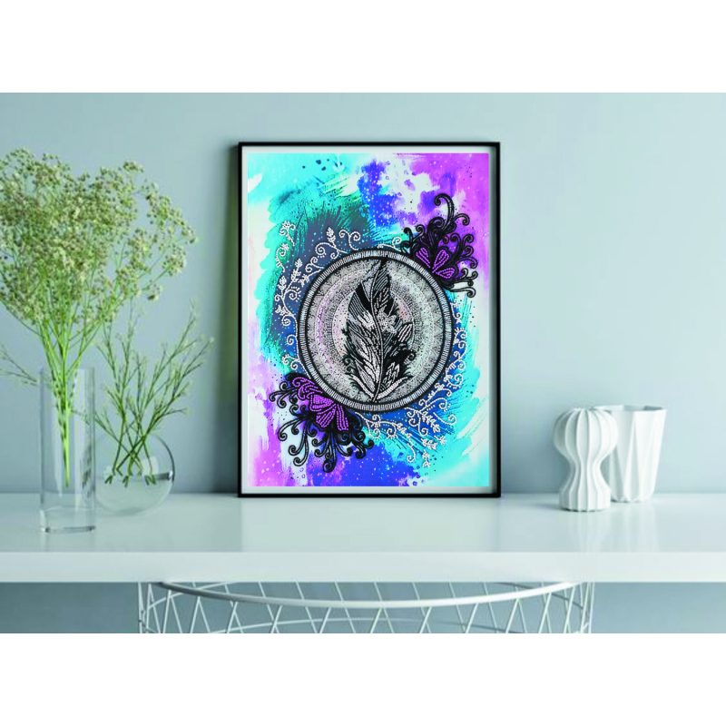 Bead Embroidery Kit on Art Canvas "Mandala feather"