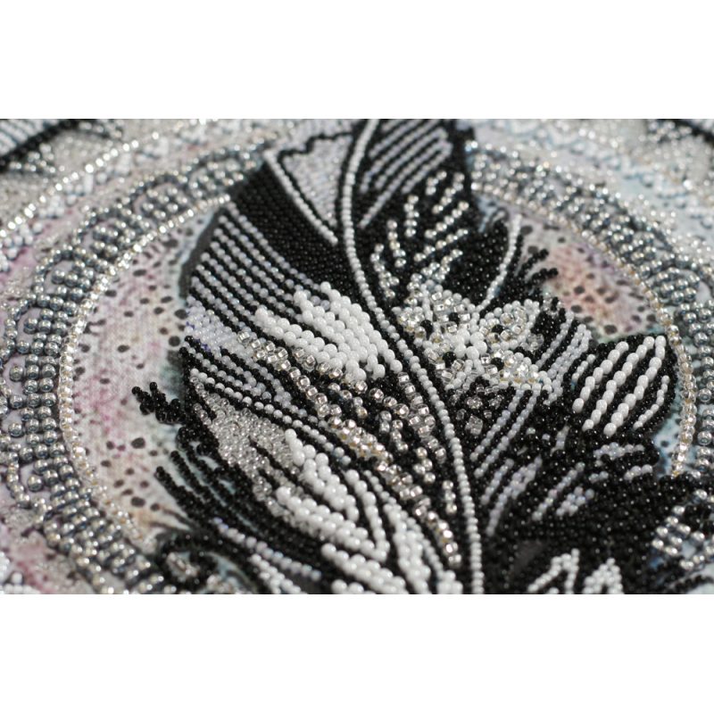 Bead Embroidery Kit on Art Canvas "Mandala feather"