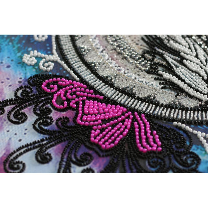 Bead Embroidery Kit on Art Canvas "Mandala feather"