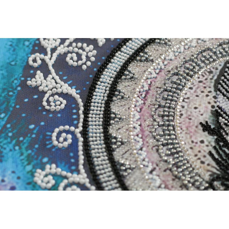 Bead Embroidery Kit on Art Canvas "Mandala feather"