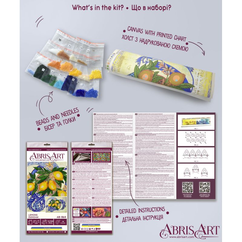 Bead Embroidery Kit on Art Canvas "Lemons"