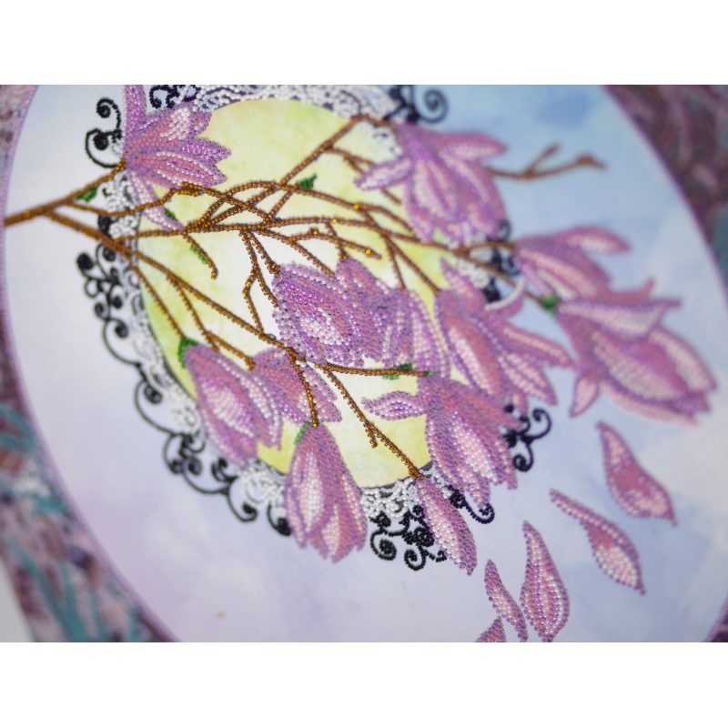 Bead Embroidery Kit on Art Canvas "Blooming magnolia"