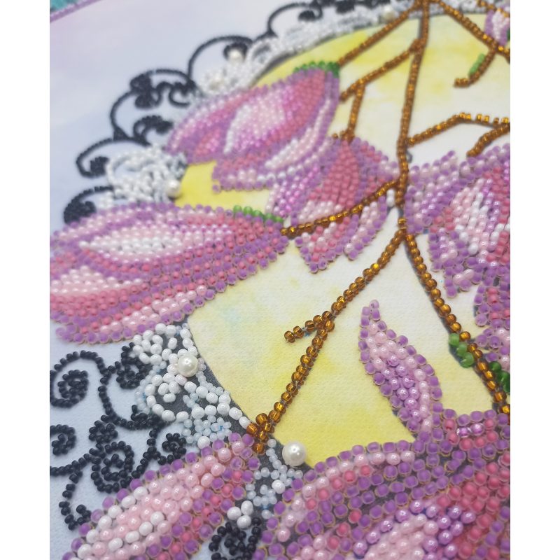 Bead Embroidery Kit on Art Canvas "Blooming magnolia"