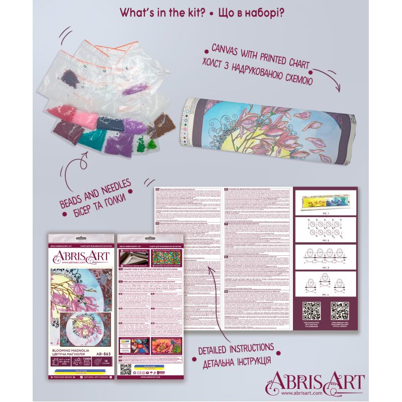 Bead Embroidery Kit on Art Canvas "Blooming magnolia"
