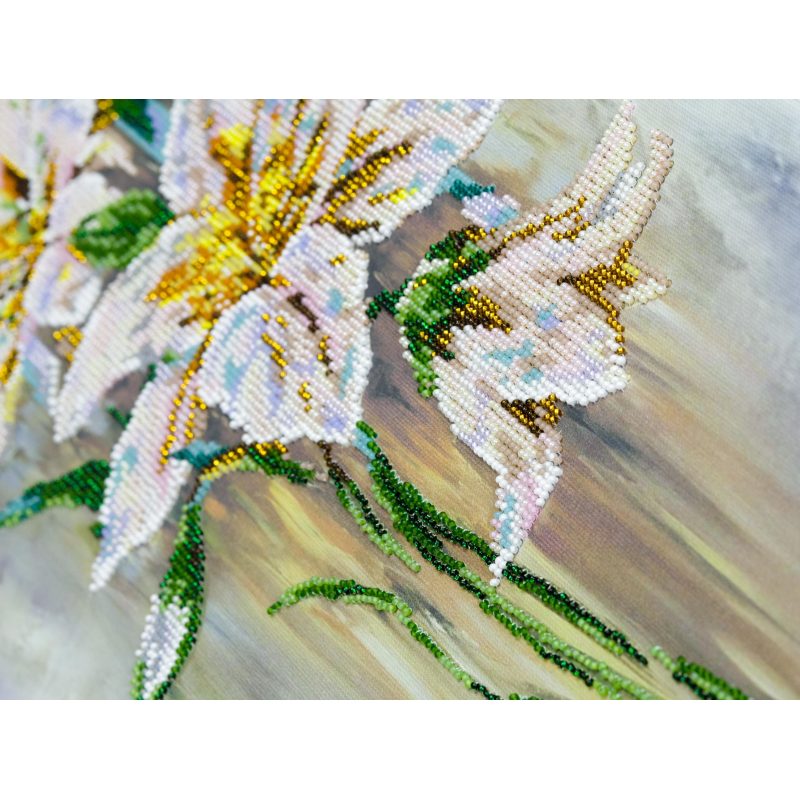 Bead Embroidery Kit on Art Canvas "Fragile lilies"