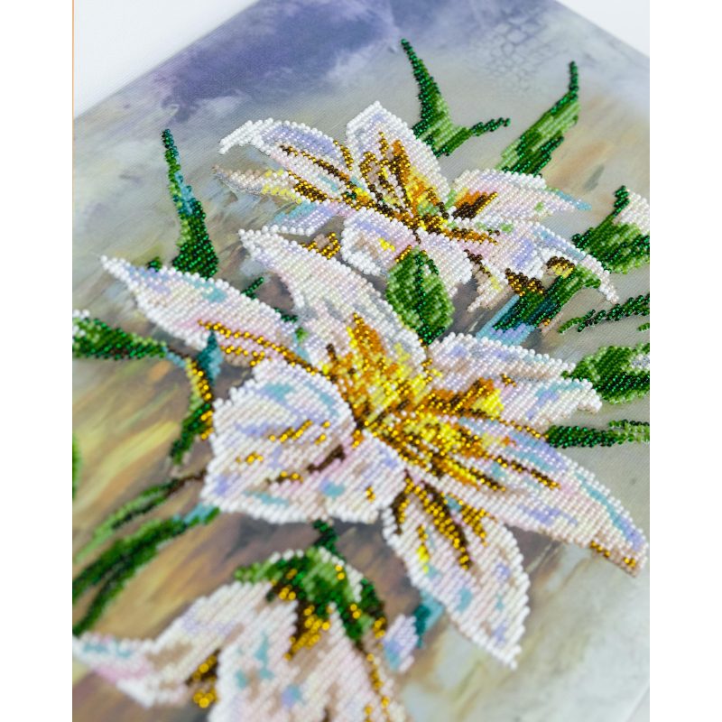 Bead Embroidery Kit on Art Canvas "Fragile lilies"