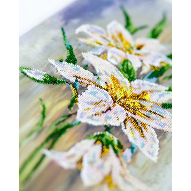Bead Embroidery Kit on Art Canvas "Fragile lilies"