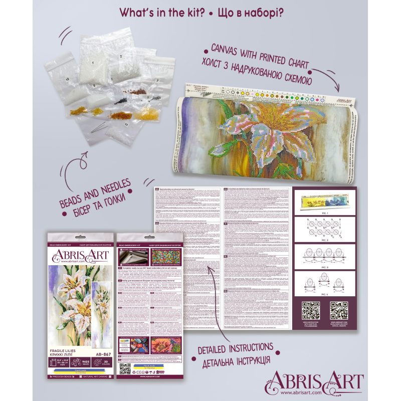 Bead Embroidery Kit on Art Canvas "Fragile lilies"