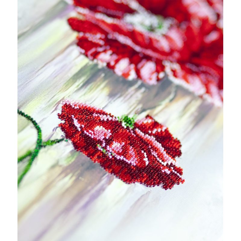 Bead Embroidery Kit on Art Canvas "Poppy flower"