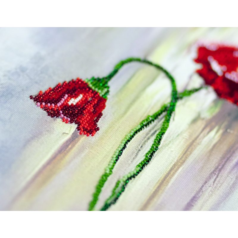 Bead Embroidery Kit on Art Canvas "Poppy flower"
