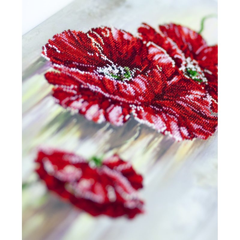 Bead Embroidery Kit on Art Canvas "Poppy flower"