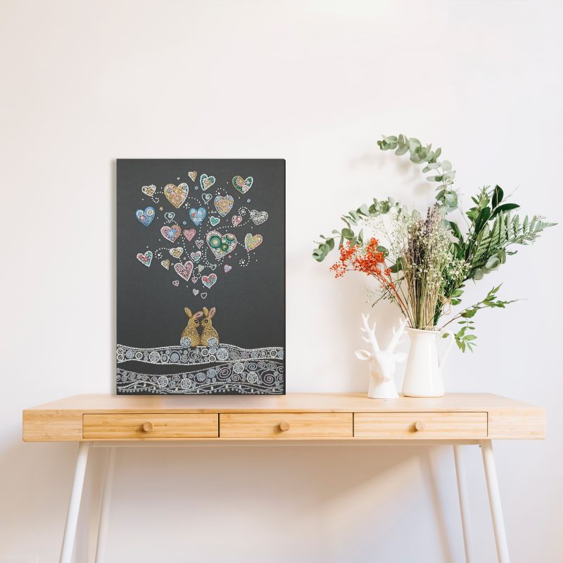 Bead Embroidery Kit on Art Canvas "Rabbits in love"