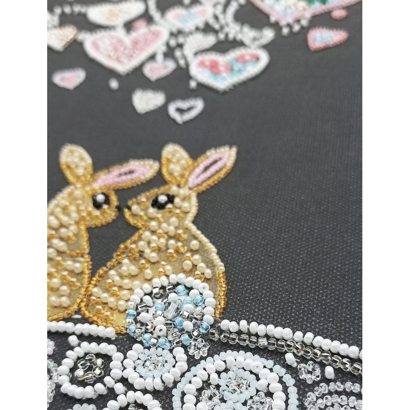 Bead Embroidery Kit on Art Canvas "Rabbits in love"
