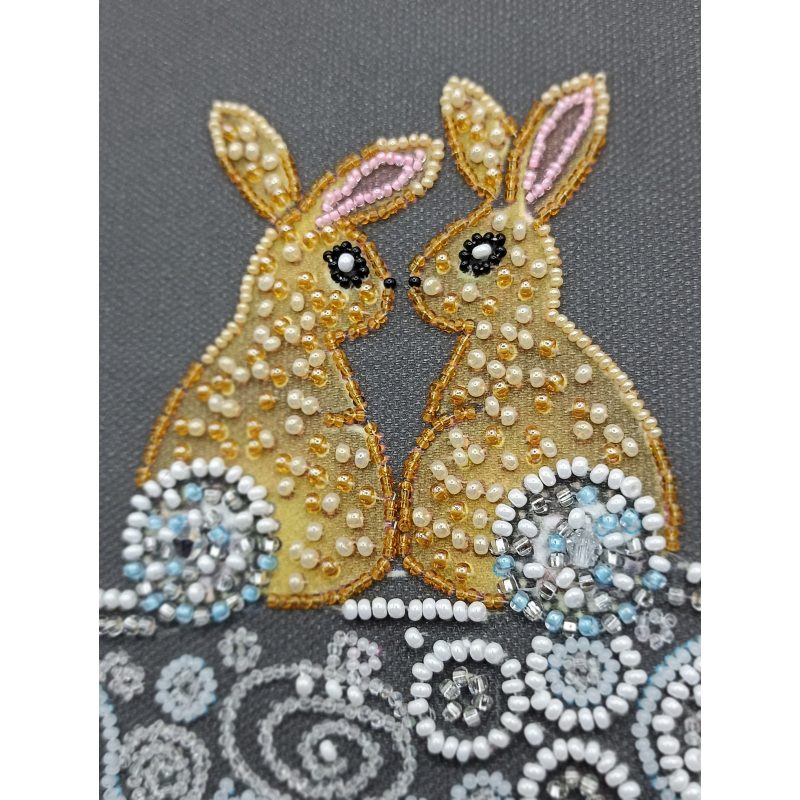 Bead Embroidery Kit on Art Canvas "Rabbits in love"