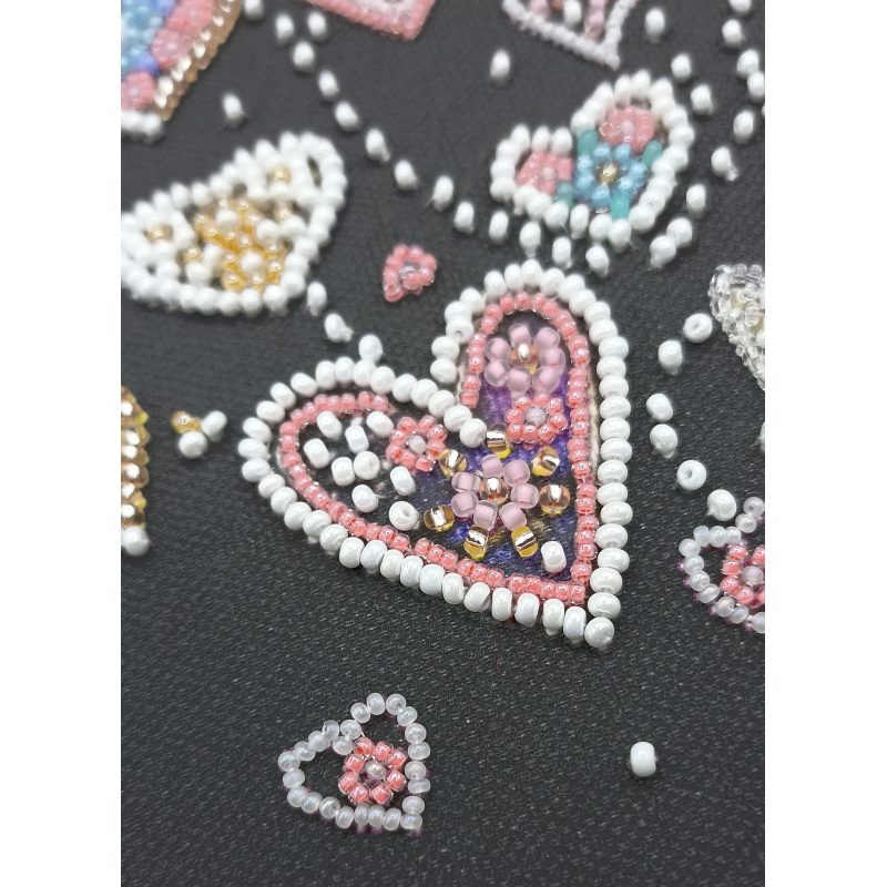 Bead Embroidery Kit on Art Canvas "Rabbits in love"