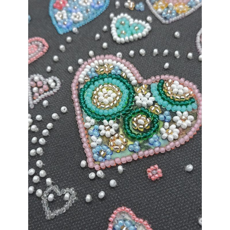 Bead Embroidery Kit on Art Canvas "Rabbits in love"