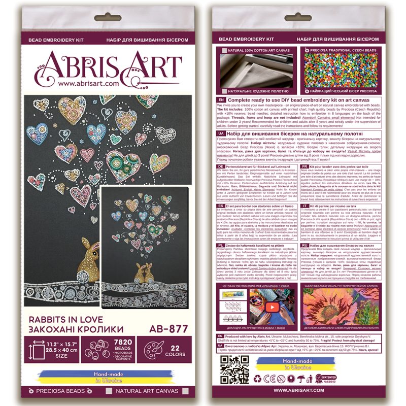 Bead Embroidery Kit on Art Canvas "Rabbits in love"