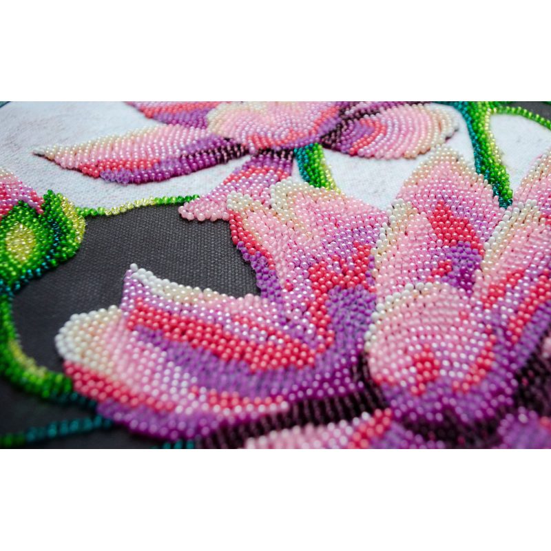 Bead Embroidery Kit on Art Canvas "Blooming lotus"