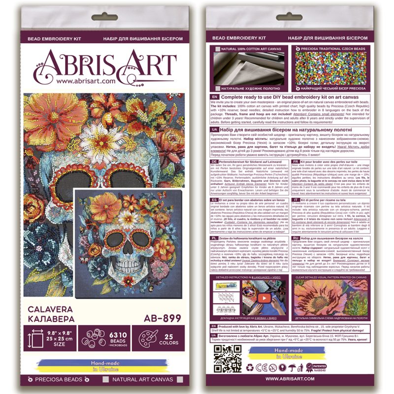 Bead Embroidery Kit on Art Canvas "Calavera"
